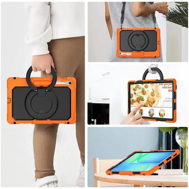 Alt view image 6 of 7 - BONAEVER Case for Samsung Galaxy Tab S10 FE+ / Galaxy Tab S10 FE Plus 5G 13.1 inch 2025 Protective Cover with Screen Protector Pen Holder Hand/Shoulder Strap Orange