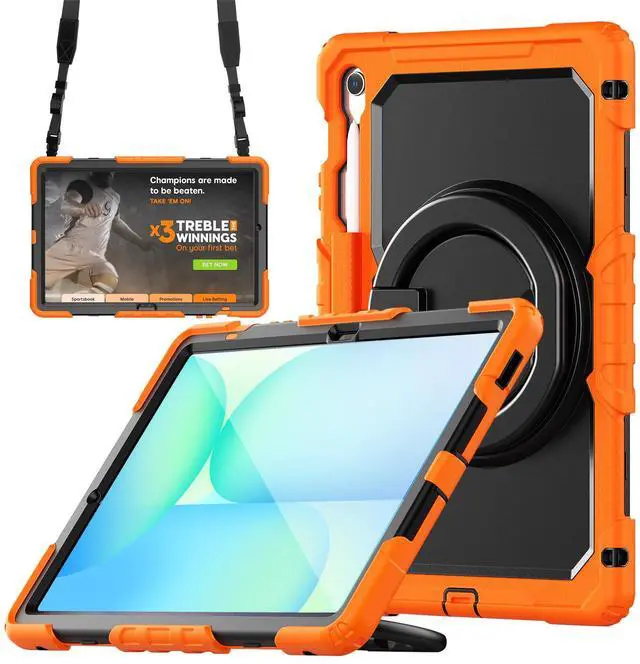 Main image of BONAEVER Case for Samsung Galaxy Tab S10 FE+ / Galaxy Tab S10 FE Plus 5G 13.1 inch 2025 Protective Cover with Screen Protector Pen Holder Hand/Shoulder Strap Orange