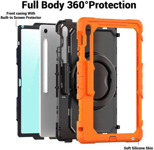 Alt view image 5 of 7 - BONAEVER Case for Samsung Galaxy Tab S10 FE+ / Galaxy Tab S10 FE Plus 5G 13.1 inch 2025 Protective Cover with Screen Protector Pen Holder Hand/Shoulder Strap Orange