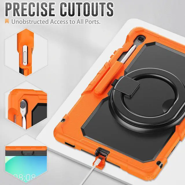 Alt view image 7 of 7 - BONAEVER Case for Samsung Galaxy Tab S10 FE+ / Galaxy Tab S10 FE Plus 5G 13.1 inch 2025 Protective Cover with Screen Protector Pen Holder Hand/Shoulder Strap Orange