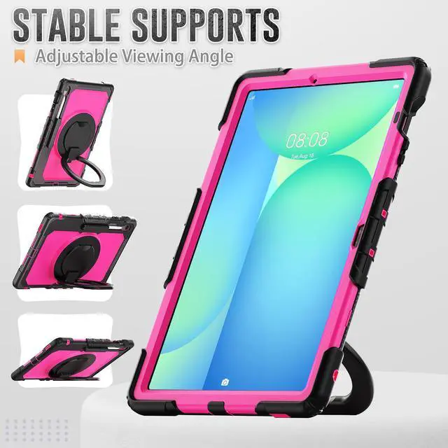 Alt view image 5 of 7 - BONAEVER Case for Samsung Galaxy Tab S10 FE+ / Galaxy Tab S10 FE Plus 5G 13.1 inch 2025 Protective Cover with Screen Protector Pen Holder Hand/Shoulder Strap Rose Red