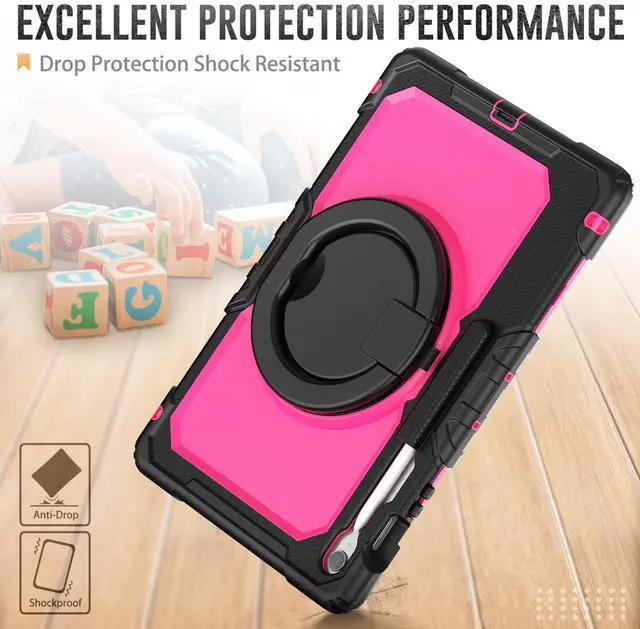 Alt view image 3 of 7 - BONAEVER Case for Samsung Galaxy Tab S10 FE+ / Galaxy Tab S10 FE Plus 5G 13.1 inch 2025 Protective Cover with Screen Protector Pen Holder Hand/Shoulder Strap Rose Red