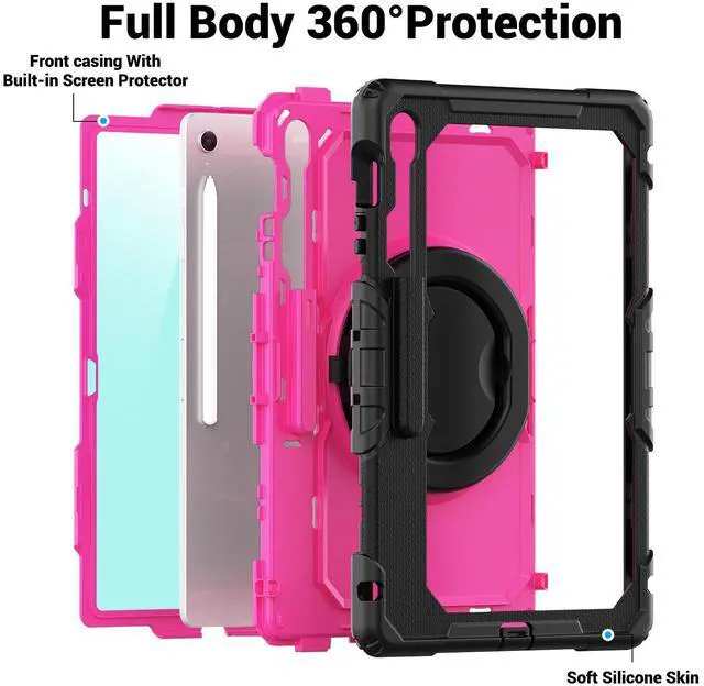 Alt view image 4 of 7 - BONAEVER Case for Samsung Galaxy Tab S10 FE+ / Galaxy Tab S10 FE Plus 5G 13.1 inch 2025 Protective Cover with Screen Protector Pen Holder Hand/Shoulder Strap Rose Red