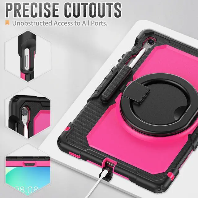 Alt view image 7 of 7 - BONAEVER Case for Samsung Galaxy Tab S10 FE+ / Galaxy Tab S10 FE Plus 5G 13.1 inch 2025 Protective Cover with Screen Protector Pen Holder Hand/Shoulder Strap Rose Red