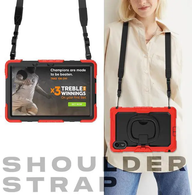 Alt view image 7 of 7 - BONAEVER Case for Xiaomi Redmi Pad 2 11 inch 2025 Protective Cover with Screen Protector Pen Holder Hand/Shoulder Strap Red