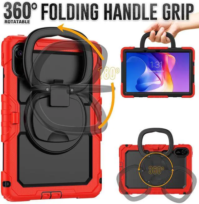 Alt view image 2 of 7 - BONAEVER Case for Xiaomi Redmi Pad 2 11 inch 2025 Protective Cover with Screen Protector Pen Holder Hand/Shoulder Strap Red