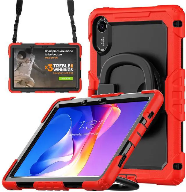 Main image of BONAEVER Case for Xiaomi Redmi Pad 2 11 inch 2025 Protective Cover with Screen Protector Pen Holder Hand/Shoulder Strap Red