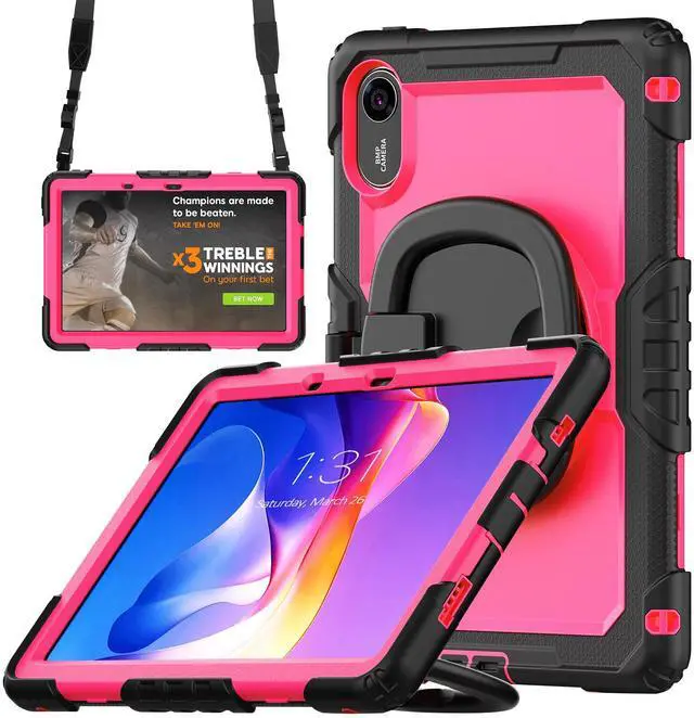 Main image of BONAEVER Case for Xiaomi Redmi Pad 2 11 inch 2025 Protective Cover with Screen Protector Pen Holder Hand/Shoulder Strap Rose Red