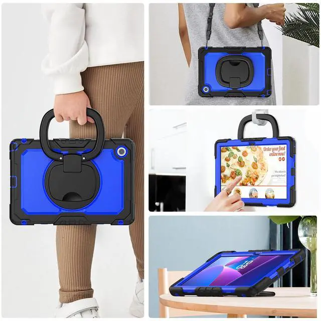 Alt view image 7 of 7 - BONAEVER Case for Lenovo Tab 10.1 inch 2025 Model TB311FU TB311XU with Screen Preotector Pencil Holder Shockproof Rugged Cover with Kickstand Hand Strap Shoulder Strap Blue