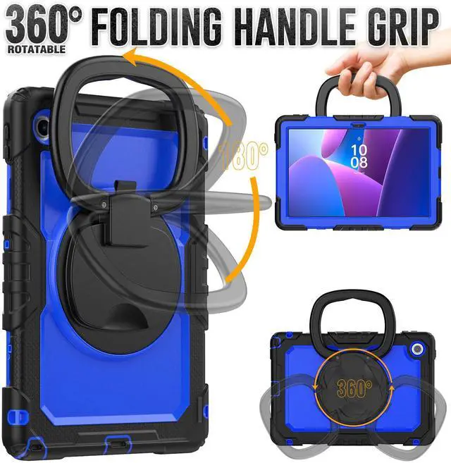 Alt view image 2 of 7 - BONAEVER Case for Lenovo Tab 10.1 inch 2025 Model TB311FU TB311XU with Screen Preotector Pencil Holder Shockproof Rugged Cover with Kickstand Hand Strap Shoulder Strap Blue