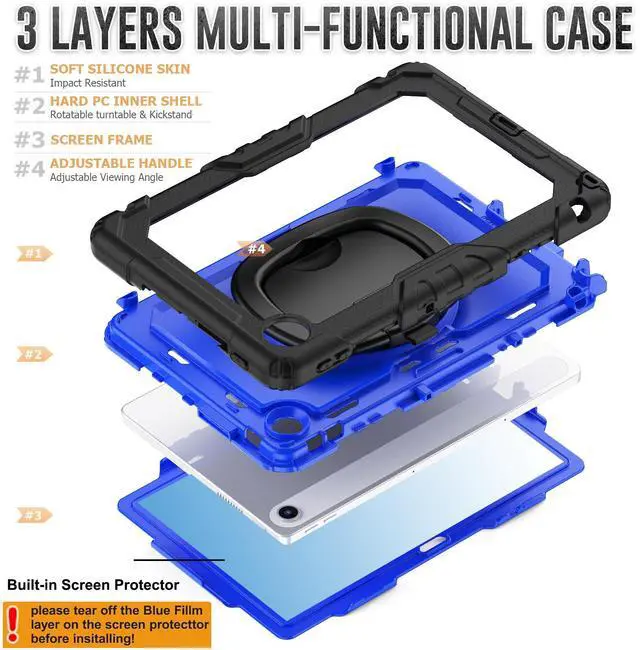 Alt view image 5 of 7 - BONAEVER Case for Lenovo Tab 10.1 inch 2025 Model TB311FU TB311XU with Screen Preotector Pencil Holder Shockproof Rugged Cover with Kickstand Hand Strap Shoulder Strap Blue