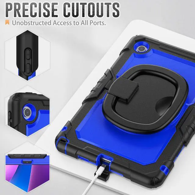 Alt view image 6 of 7 - BONAEVER Case for Lenovo Tab 10.1 inch 2025 Model TB311FU TB311XU with Screen Preotector Pencil Holder Shockproof Rugged Cover with Kickstand Hand Strap Shoulder Strap Blue