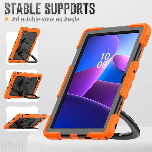 Alt view image 4 of 7 - BONAEVER Case for Lenovo Tab 10.1 inch 2025 Model TB311FU TB311XU with Screen Preotector Pencil Holder Shockproof Rugged Cover with Kickstand Hand Strap Shoulder Strap Orange
