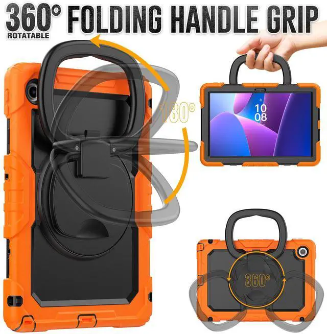 Alt view image 2 of 7 - BONAEVER Case for Lenovo Tab 10.1 inch 2025 Model TB311FU TB311XU with Screen Preotector Pencil Holder Shockproof Rugged Cover with Kickstand Hand Strap Shoulder Strap Orange