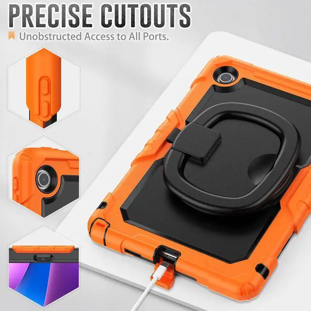 Alt view image 6 of 7 - BONAEVER Case for Lenovo Tab 10.1 inch 2025 Model TB311FU TB311XU with Screen Preotector Pencil Holder Shockproof Rugged Cover with Kickstand Hand Strap Shoulder Strap Orange