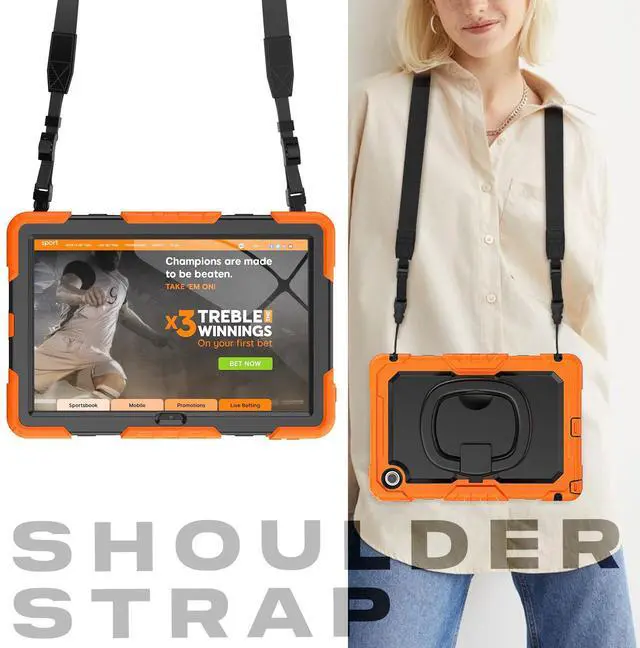 Alt view image 7 of 7 - BONAEVER Case for Lenovo Tab 10.1 inch 2025 Model TB311FU TB311XU with Screen Preotector Pencil Holder Shockproof Rugged Cover with Kickstand Hand Strap Shoulder Strap Orange