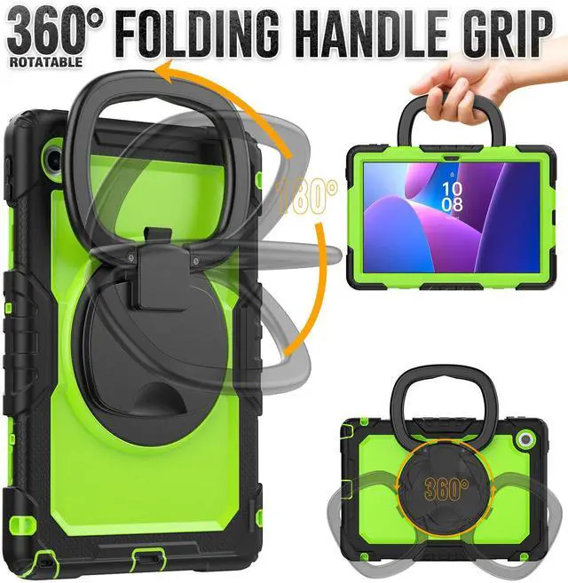 Alt view image 2 of 7 - BONAEVER Case for Lenovo Tab 10.1 inch 2025 Model TB311FU TB311XU with Screen Preotector Pencil Holder Shockproof Rugged Cover with Kickstand Hand Strap Shoulder Strap Green