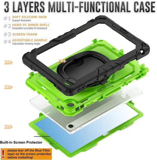 Alt view image 5 of 7 - BONAEVER Case for Lenovo Tab 10.1 inch 2025 Model TB311FU TB311XU with Screen Preotector Pencil Holder Shockproof Rugged Cover with Kickstand Hand Strap Shoulder Strap Green