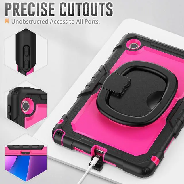 Alt view image 6 of 7 - BONAEVER Case for Lenovo Tab 10.1 inch 2025 Model TB311FU TB311XU with Screen Preotector Pencil Holder Shockproof Rugged Cover with Kickstand Hand Strap Shoulder Strap Rose Red