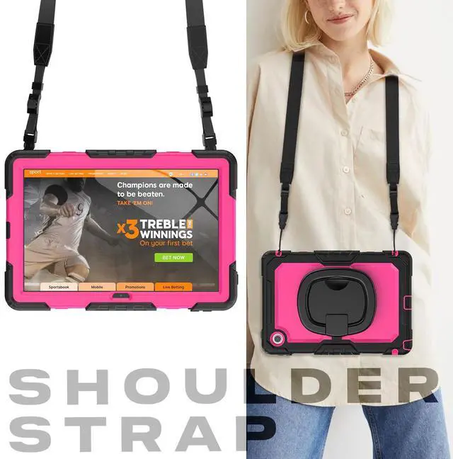 Alt view image 7 of 7 - BONAEVER Case for Lenovo Tab 10.1 inch 2025 Model TB311FU TB311XU with Screen Preotector Pencil Holder Shockproof Rugged Cover with Kickstand Hand Strap Shoulder Strap Rose Red