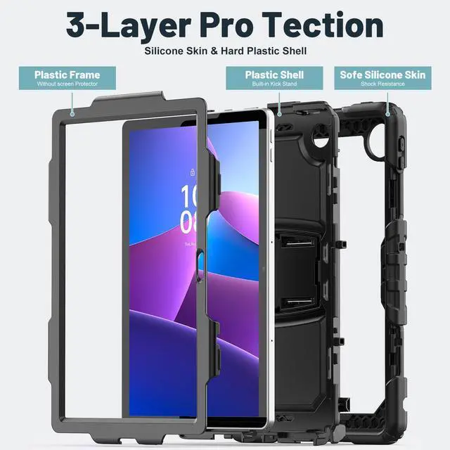 Alt view image 3 of 7 - BONAEVER Case for Lenovo Tab 10.1 inch 2025 Model TB311FU TB311XU with Shockproof Rugged Cover with Kickstand Shoulder Strap