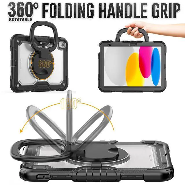 Alt view image 2 of 7 - BONAEVER Case for iPad (A16) 11th Generation 11 Inch 2025, iPad 10th Generation 10.9 inch 2022, Shockproof Cover with Screen Protector, Rotating Stand, Hand/Shoulder Strap, Stylus Pen Transparent