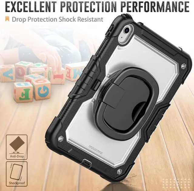Alt view image 3 of 7 - BONAEVER Case for iPad (A16) 11th Generation 11 Inch 2025, iPad 10th Generation 10.9 inch 2022, Shockproof Cover with Screen Protector, Rotating Stand, Hand/Shoulder Strap, Stylus Pen Transparent
