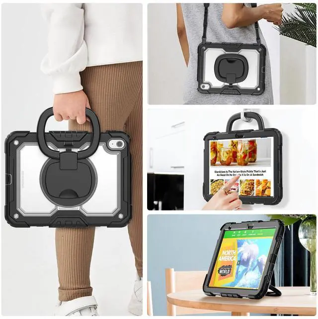 Alt view image 7 of 7 - BONAEVER Case for iPad (A16) 11th Generation 11 Inch 2025, iPad 10th Generation 10.9 inch 2022, Shockproof Cover with Screen Protector, Rotating Stand, Hand/Shoulder Strap, Stylus Pen Transparent