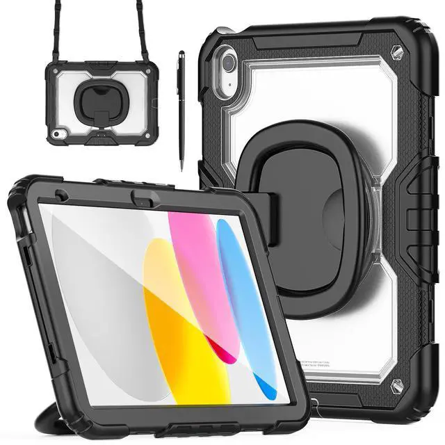 Main image of BONAEVER Case for iPad (A16) 11th Generation 11 Inch 2025, iPad 10th Generation 10.9 inch 2022, Shockproof Cover with Screen Protector, Rotating Stand, Hand/Shoulder Strap, Stylus Pen Transparent