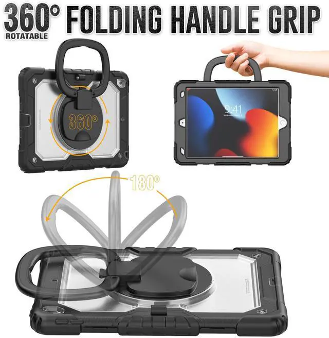 Alt view image 2 of 7 - BONAEVER For iPad 9th 8th 7th Generation Case 10.2 inch with Screen Protector Pencil Holder [360 Rotating Hand Strap] & Stand Drop-Proof Cover for iPad 10.2 inch 2021 2020 2019 Transparent