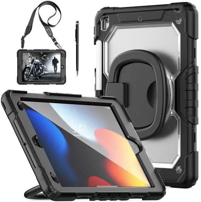 Main image of BONAEVER For iPad 9th 8th 7th Generation Case 10.2 inch with Screen Protector Pencil Holder [360 Rotating Hand Strap] & Stand Drop-Proof Cover for iPad 10.2 inch 2021 2020 2019 Transparent