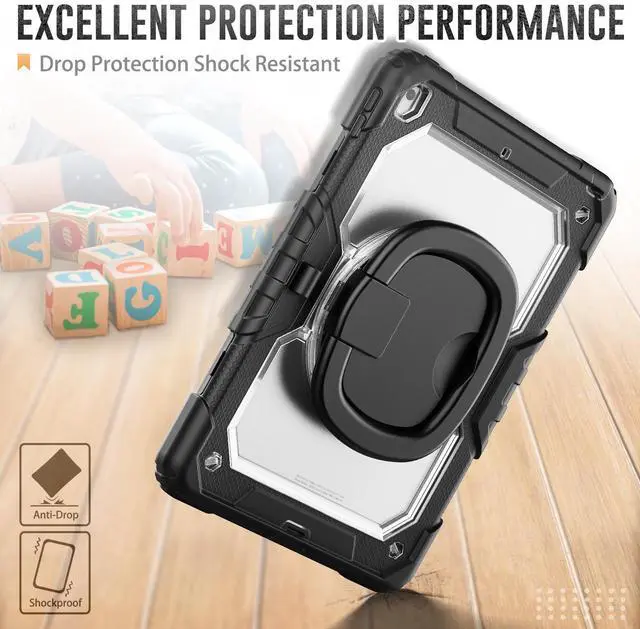 Alt view image 3 of 7 - BONAEVER For iPad 9th 8th 7th Generation Case 10.2 inch with Screen Protector Pencil Holder [360 Rotating Hand Strap] & Stand Drop-Proof Cover for iPad 10.2 inch 2021 2020 2019 Transparent