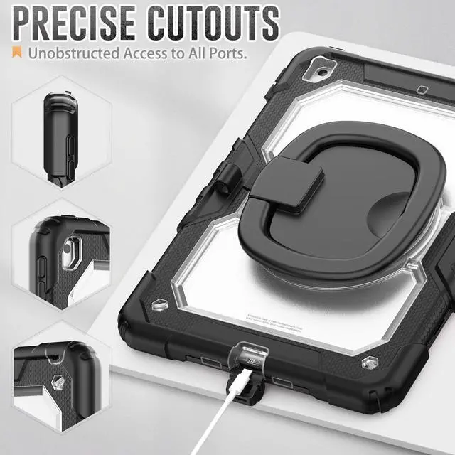 Alt view image 6 of 7 - BONAEVER For iPad 9th 8th 7th Generation Case 10.2 inch with Screen Protector Pencil Holder [360 Rotating Hand Strap] & Stand Drop-Proof Cover for iPad 10.2 inch 2021 2020 2019 Transparent