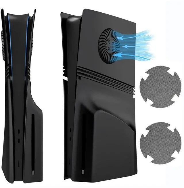 Main image of BONAEVER Faceplate for PS5 Pro Disc Edition with Cooling Vent and Dust Filter, Face Plate Console Accessories Cover ABS Dustproof Replacement Side Shell Case Black