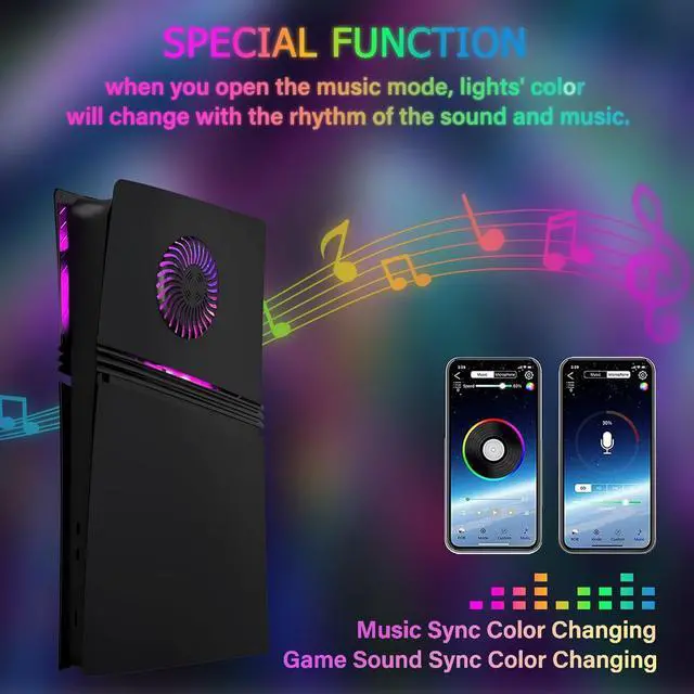 Alt view image 4 of 7 - BONAEVER Faceplate for PS5 Pro Digital Edition with RGB Light Strip and Dust Filter with Cooling Vents DOBEWINGDELOU 400+ Effects LED Light Ring Console Face Plate Cover DIY Decoration Kit Accessories