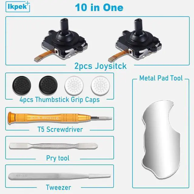 Alt view image 6 of 6 - BONAEVER 2 Pack Joystick Replacement Kit for Meta Quest 3 Controller(10 in one), Repair Kit for Oculus Quest 3 Controller, Include 4 Joysticks, 4 Thumbstick Grips, T5 Screwdriver, Tweezer, Pry Tool