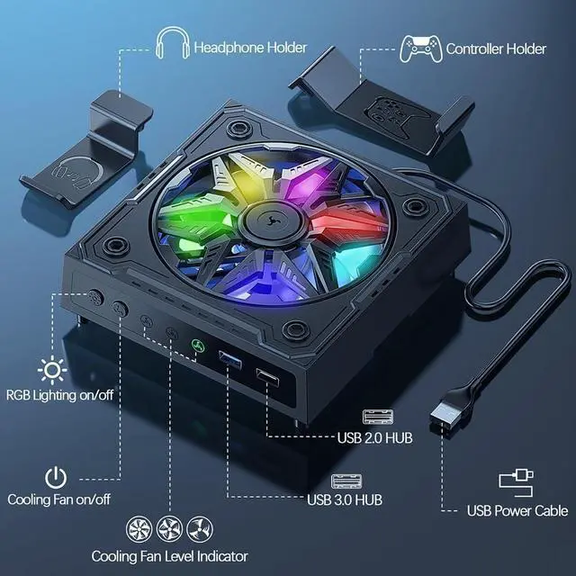 Alt view image 6 of 7 - BONAEVER Cooling Fan for Xbox Series X Console, Low Noise Top Fan Cooler with RGB Light, Auto Cooling Fan Proof Top Cooler 2 USB Port with 6 Colorful RGB Lights