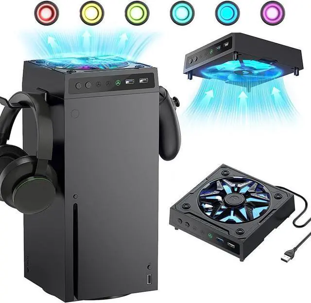 Main image of BONAEVER Cooling Fan for Xbox Series X Console, Low Noise Top Fan Cooler with RGB Light, Auto Cooling Fan Proof Top Cooler 2 USB Port with 6 Colorful RGB Lights