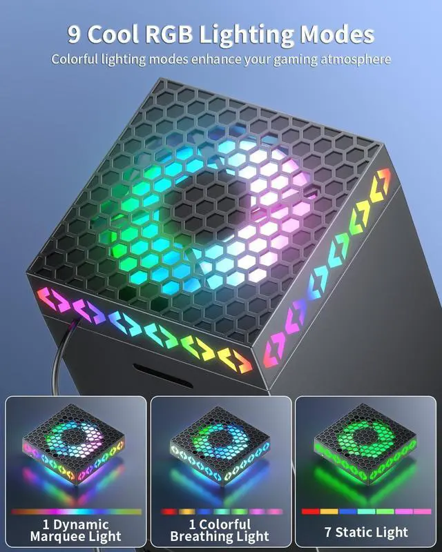 Alt view image 3 of 7 - BONAEVER Cooling Fan for Xbox Series X, Auto Mode Cooling System for Xbox Series X Accessories with 9 Colorful RGB Lights, Cooler for Xbox Series X Console with Headset Holder, USB Port, Low Noise