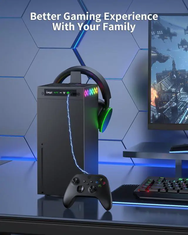 Alt view image 7 of 7 - BONAEVER Cooling Fan for Xbox Series X, Auto Mode Cooling System for Xbox Series X Accessories with 9 Colorful RGB Lights, Cooler for Xbox Series X Console with Headset Holder, USB Port, Low Noise