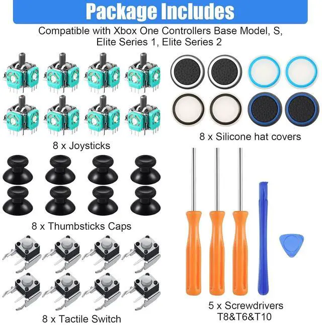 Alt view image 2 of 6 - BONAEVER 37 Pcs Analog Joysticks Repair Kit Compatible with Xbox One Controllers, Include Bumper Buttons Replacement Thumbstick Hat Silicone Hat Covers with Screwdriver Parts