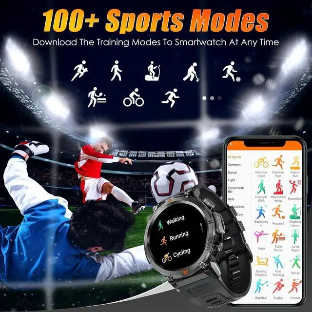 Alt view image 7 of 7 - BONAEVER Military Smart Watch for Men 3ATM Waterproof Rugged Smart Watch with Bluetooth Call Flashlight 1.45" Big Screen Fitness Tracker Heart Rate Sleep Monitor Sports Smartwatch for iPhone Addroid