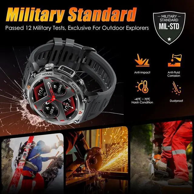 Alt view image 5 of 7 - BONAEVER Military Smart Watch for Men 3ATM Waterproof Rugged Smart Watch with Bluetooth Call Flashlight 1.45" Big Screen Fitness Tracker Heart Rate Sleep Monitor Sports Smartwatch for iPhone Addroid