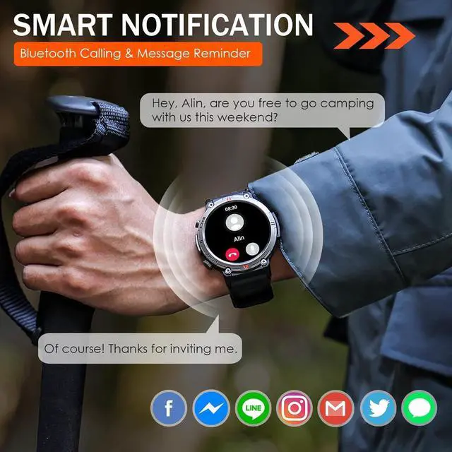 Alt view image 6 of 7 - BONAEVER Military Smart Watch for Men 3ATM Waterproof Rugged Smart Watch with Bluetooth Call Flashlight 1.45" Big Screen Fitness Tracker Heart Rate Sleep Monitor Sports Smartwatch for iPhone Addroid