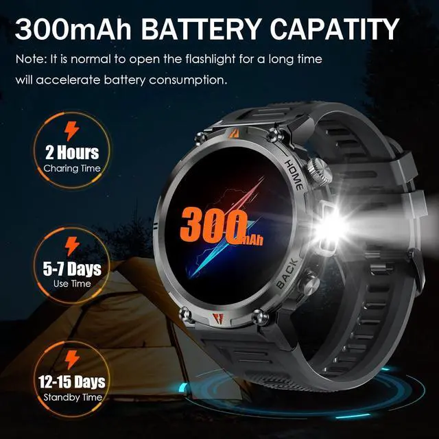 Alt view image 4 of 7 - BONAEVER Military Smart Watch for Men 3ATM Waterproof Rugged Smart Watch with Bluetooth Call Flashlight 1.45" Big Screen Fitness Tracker Heart Rate Sleep Monitor Sports Smartwatch for iPhone Addroid