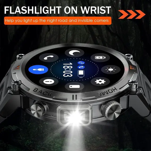 Alt view image 2 of 7 - BONAEVER Military Smart Watch for Men 3ATM Waterproof Rugged Smart Watch with Bluetooth Call Flashlight 1.45" Big Screen Fitness Tracker Heart Rate Sleep Monitor Sports Smartwatch for iPhone Addroid