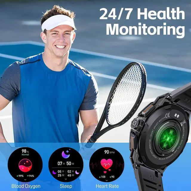 Alt view image 5 of 7 - BONAEVER Military Smart Watch for Men AMOLED 1.43" Rugged Smart Watch with 100+ Sports Modes Fitness Tracker Watch with Heart Rate Sleep Tracker Tactical Smartwatch for iPhone Android
