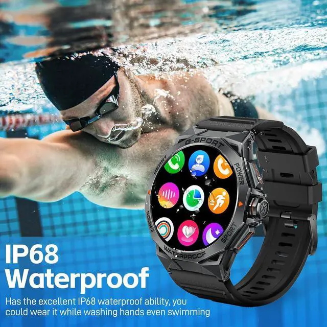 Alt view image 2 of 7 - BONAEVER Military Smart Watch for Men AMOLED 1.43" Rugged Smart Watch with 100+ Sports Modes Fitness Tracker Watch with Heart Rate Sleep Tracker Tactical Smartwatch for iPhone Android