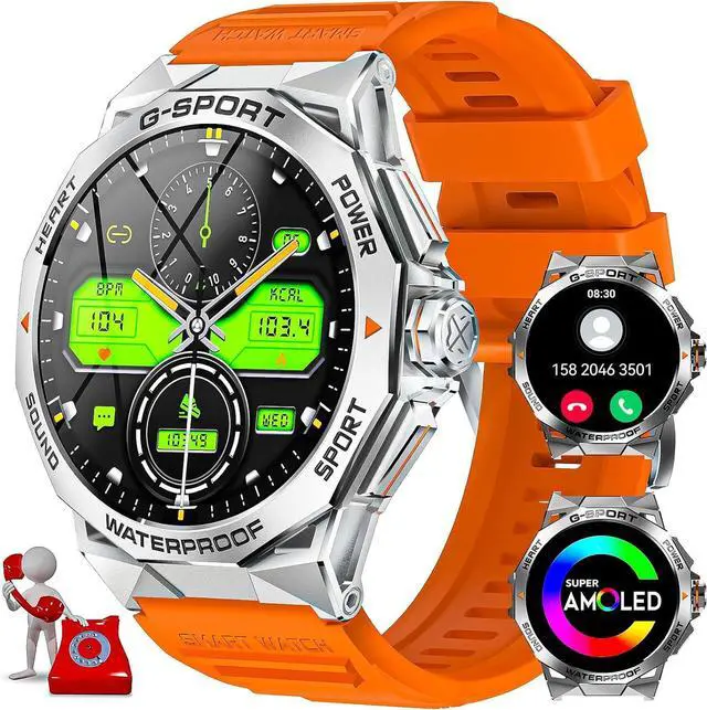 Main image of BONAEVER Military Smart Watch for Men AMOLED 1.43" Rugged Smart Watch with 100+ Sports Modes Fitness Tracker Watch with Heart Rate Sleep Tracker Tactical Smartwatch for iPhone Android Orange