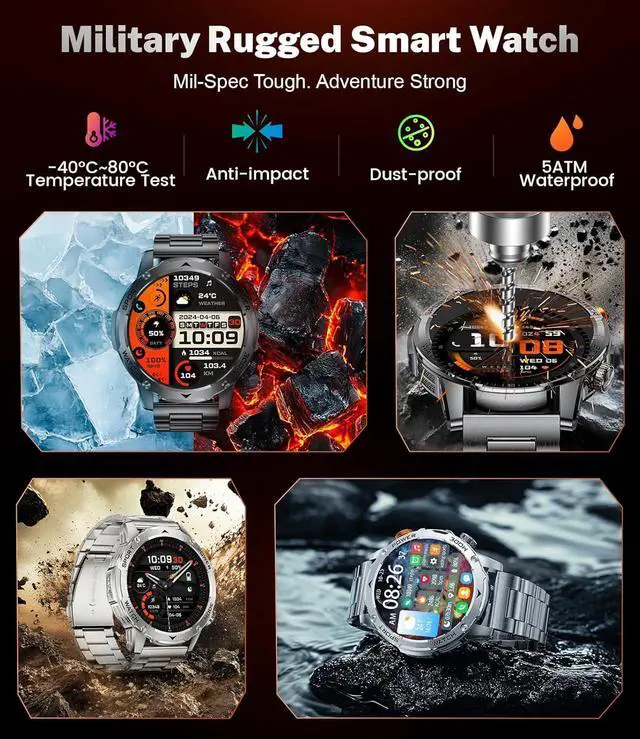 Alt view image 5 of 7 - BONAEVER Smart Watch for Men (Make/Answer Calls) with 1000mAh, 1.75" HD Screen Smartwatch with Flashlight, Heart Rate/Sleep Monitor, IP68 Waterproof, 100+ Sports Modes for Android iOS, 3 Straps